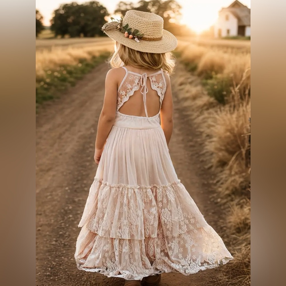 Joyfolie Girls Halter Lace Tiered Maxi Dress Size 8